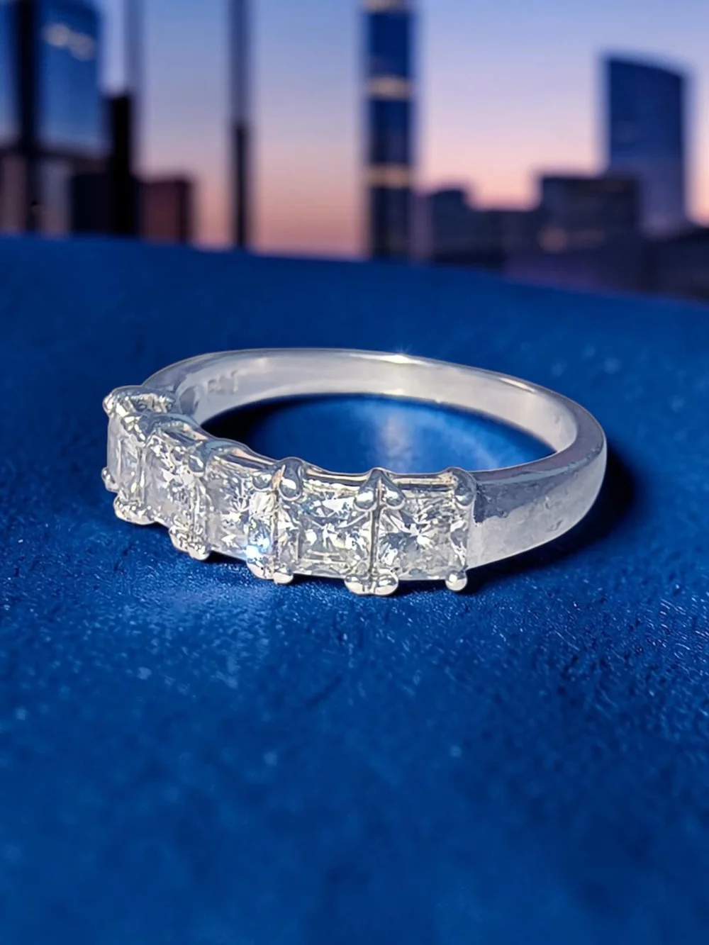 Sterling Silver Five-Stone Princess Cut CZ Ring - White